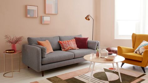 See 'Soft Coral' as a reference Dulux Soft Stone, Family Room Colors, Living Room Playroom, House Colours, Living Room Warm, Pink Living Room, Cosy Living Room, Colourful Living Room, Neutral Living Room