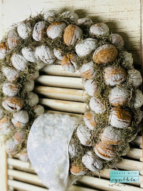 CREATIVE feature on the February 2020 "You're the STAR" Blog Hop by: https://createwithcynthia.com/walnut-wreath-diy/ Decorate With Nutcrackers, Walnut Wreath, Nutcracker Decor, Pom Pom Wreath, Diy Pom Pom, Pretty Wreath, Pinecone Wreath, Green Wreath, Wreath Diy