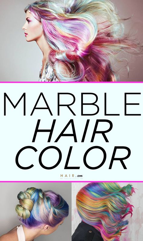 Marble hair color is a new technique that's similar to hand painting and creates the most gorgeous rainbow hair color looks. Want to learn more? Check out hair.com! Marble Hair Color, Marble Hair, Best Ombre Hair, Wild Hair Color, Rainbow Hair Color, Hair Color Techniques, Wild Hair, Color Techniques, Ombre Hair Color