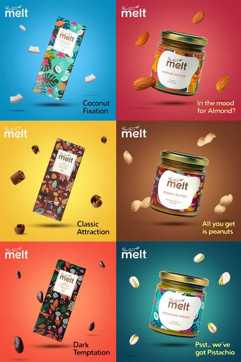 Product Design Ideas Creativity, Social Media Design For Food, Creative Product Social Media Post Design, Packaging Social Media Post, Product Branding Ideas, Food Social Media Post Design Ideas, Aesthetic Product Design, Food Product Social Media Post, Chocolate Social Media Post