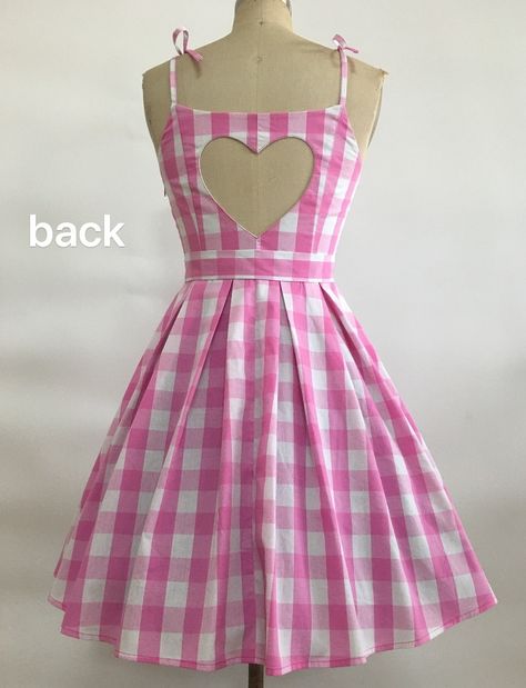 Pink & White Gingham Barbie Swing Dress 100% Cotton Machine Wash Cold, Line Dry Knee length Material Has No Stretch Blet included, which is designed to move around.  Hair bows available for purchase separately. Sizes --- -Bust（inch） ---Waist (inch）----Length From Waist To Bottom( inch) Xs         -- 32-33        ------    24           ------23 S       ---   34-35        ------     26             -----23 M     ---    36-37       ------      28            ----- 23   L         --   38-39       ------     30             -----23 XL        -- 40-42        ------     32-            ----23   2XL       --43-45        ------     35-            ---  23      3XL      --46-48        ------      38           ----23   4XL      -- 49-51        ------     41           ---  23    Order will be shipped in 2- Gingham Barbie, Pink Gingham Dress, Classic Skirts, Checkered Dress, Pink Gingham, 1950s Dress, Gingham Dress, Clothes Crafts, Barbie Dress