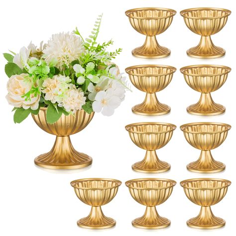 PRICES MAY VARY. MODERN DRCOR: The appearance of the vases for decor modern is composed of simple strip grooves, which are simple, unpretentious but classic. Sziqiqi small size gold wedding flower pots are designed with wide circular openings, ideal for placing flower clay for flower arrangements creation. MINI SIZE POTS: 2 sizes available: Small size gold wedding flower pots :2.6''(height)*3"(base diameter)*3.9"(opening ).Large size plant pots 3.7"(height)*3.5"(base diameter)*4.5"(opening ).2 c Simple Table Centerpieces For Party Gold Glitter, Banquet Centerpieces Table Terrain, Rose Gold Centerpiece Birthday Flowers, Gold Vases With Red Roses, Small Flowers In Vases On Circle Tables Wedding, Christams Flower Arenagements Gold, Gold Glitrer Vase With Flower, Anniversary Party Centerpieces Flowers, Candlebra Centerpiece Gold With Flowers