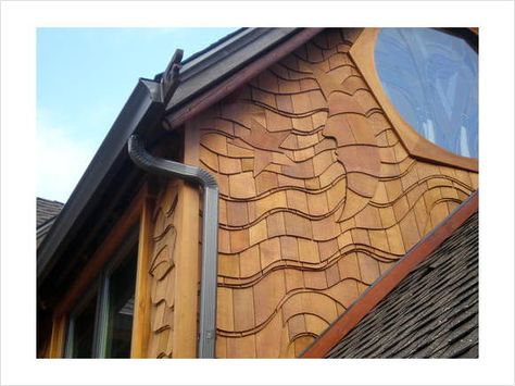 Awesome shake siding! Shingle Art, Wood Shingle Siding, Porch Gable, Sheds Ideas, Cedar Shingle Siding, Cedar Shake Siding, Cedar Shingle, Skilled Trades, Exterior Windows