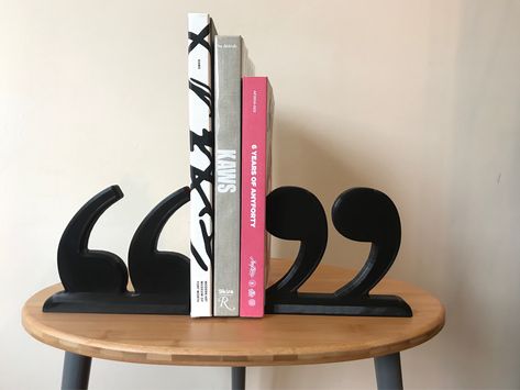 Quotation Marks  - 3D Printed Decorative Lightweight Bookends by Bespoke3DPrinting on Etsy https://www.etsy.com/uk/listing/595589230/quotation-marks-3d-printed-decorative Ceramic Book, Monochromatic Bedroom, Office Bookshelves, Decorative Bookends, Grey Headboard, 3d Printer Designs, Quotation Marks, Book Ends, Custom Book