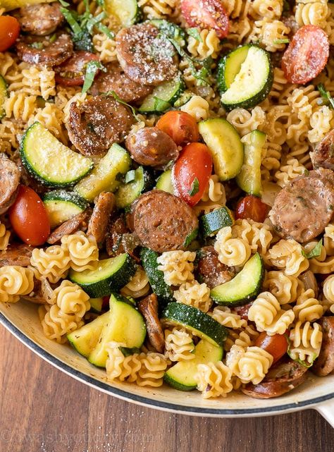 Chicken Sausage Zucchini Pasta, Chicken Zucchini Pasta Skillet, Sausage Zucchini Pasta, Chicken Zucchini Pasta, Chicken And Zucchini, Zucchini Pasta Recipes, Bbq Chicken Pasta, Chicken Sausage Pasta, Paleo Menu