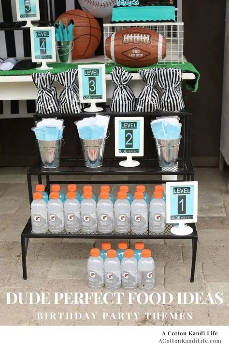 Dude Perfect Birthday Party Ideas, Dude Perfect Birthday Party Games, Teen Boys Birthday Party Ideas, 9 Year Birthday Party Theme Boy, 8 Year Birthday Ideas Boy, Boys 10th Birthday Party Ideas, Dude Perfect Birthday Party, Boys 10th Birthday, Dude Birthday Party