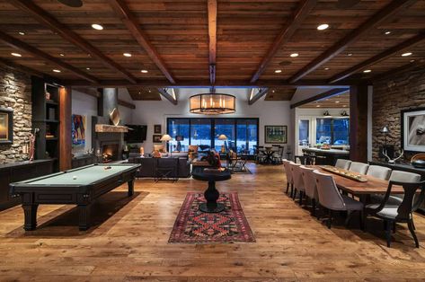 Tour a farmhouse mountain home boasting jaw-dropping details in Utah Modern Horse Barn, Double Island Kitchen, House Basement, Mountain Dream Homes, Horse Barn Designs, Log Cabin Interior, Standing Seam Metal Roof, Basement House, Sliding Patio Doors