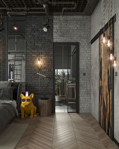 Casa Rock, Industrial Bedroom Design, Simple Bed Designs, Bed Design Ideas, Industrial Home Design, Brick Interior, Minimalist Bed, Loft Interior, Loft Bedroom