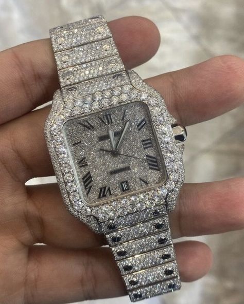 Cartier Diamond Watch, Cartier Santos Watch, Cartier Diamond, Diamond Watches, Nice Jewelry, Cartier Santos, Hip Hop Jewelry, Diamond Watch, Amazing Jewelry