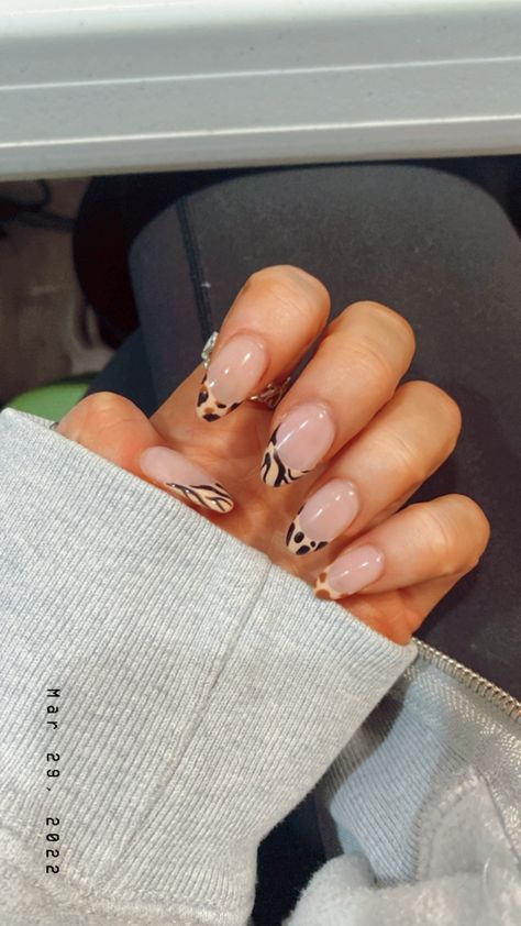 Safari Print Nails, Safari Inspired Nails, Africa Inspired Nails, Safari Themed Nails, Safari Theme Nails, Animal Print French Tip Nails, Safari Nails Designs, Lion Nail Art, French Almond Nails Design