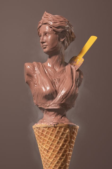 Habib's Ice Cream on Behance 3d Render Art, Stunt Ideas, Ice Cream Ads, Easter Island Moai, Render Art, Roman Food, Ice Cream Factory, Handmade Ice Cream, Famous Sculptures