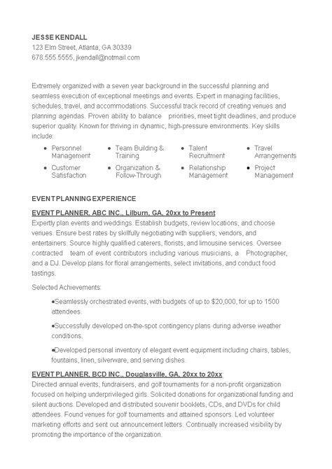 Experienced Event Planner Resume - How to draft an experienced Event Planner Resume? Download this Experienced Event Planner Resume template now! Project Coordinator Resume, Event Planner Portfolio Template, Event Planner Resume, Sales Associate Resume, Corporate Event Planner, Resume Skills, Download Resume, Sample Resume, Resume Template