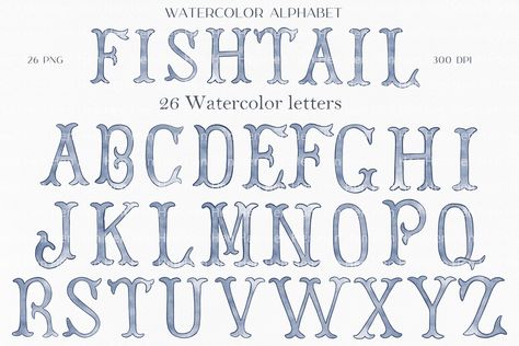 Watercolor Letters Fishetail Blue Wedding Monogram Letters for Crest. Watercolor Alphabet, Vintage Dusty Light Blue DIY Crest Baby Initials - Etsy Watercolor Monogram Letter, Caligraphy J, Painted Monogram, Watercolor Letters, Hand Lettering Alphabet Fonts, Watercolor Crest, V Monogram, Watercolor Alphabet, Alphabet Monogram