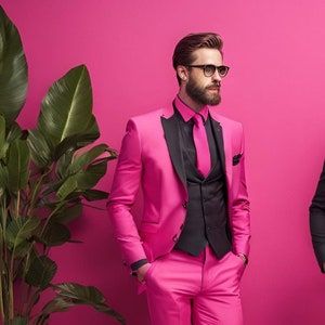 Suit For Men Stylish, Trending Suits, 3 Piece Suit For Men, Suit For Men, Tailored Suit, Black Vest, 3 Piece Suits, Pink And Black, Mens Suits