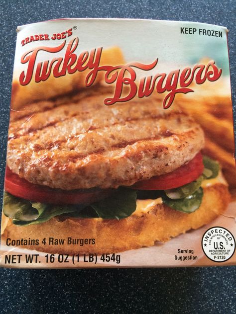 These frozen turkey burgers from Trader Joe's contain just 3 ingredients: Turkey, Rosemary extract, and Kosher Salt Frozen Turkey Meatballs, Best Turkey Burgers, Trader Joes Food, Chicken Spring Rolls, Frozen Turkey, Turkey Burger Recipes, Turkey Burger, Quick Easy Dinner, Turkey Burgers