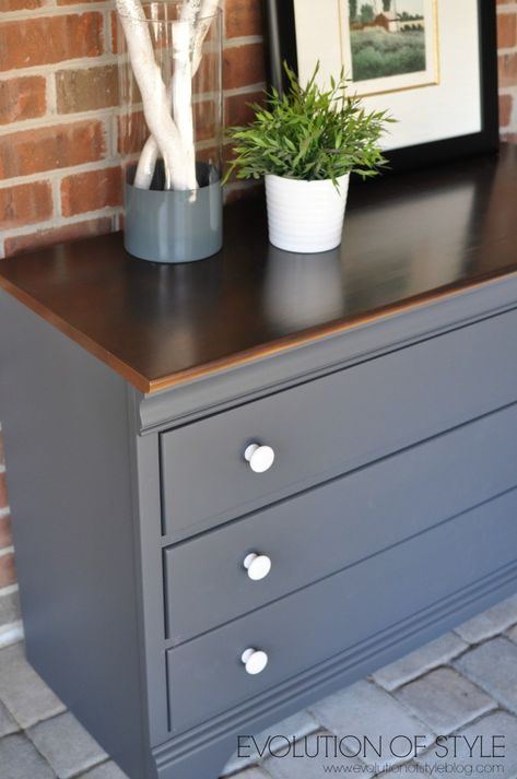 Diy Black Dresser, Diy Black Dresser Makeover, Black Dresser Makeover, Gray Dresser Makeover, Gray Dresser, Dresser Diy, Gray Furniture, Dresser Redo, Grey Bedroom Furniture