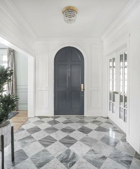 Entrance Tile, Entryway Tile, Foyer Flooring, Entry Tile, Entryway Flooring, Checkerboard Floor, Painted Front Doors, Marble Flooring, Arched Doors