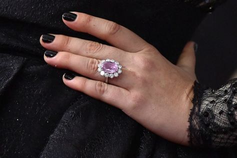 Lady Gaga is engaged and we LOVE her engagement ring! Diamon Rings, Lady Gaga Engagement Ring, Treasure Hoard, Engagement Ring Pink, Strawberry Ring, Pink Sapphire Engagement Ring, Coloured Diamonds, Vintage Engagement Ring Settings, Emerald Engagement Ring Set