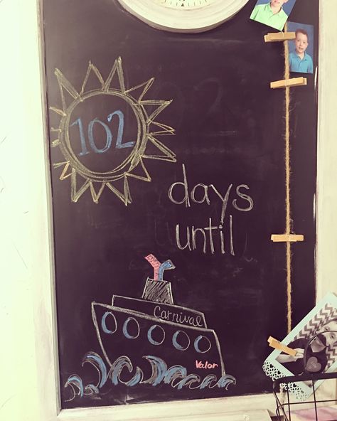 Cruise countdown chalkboard Cruise Chalkboard Art, Cruise Countdown, Big Boats, Disney Countdown, Chalk Wall, Chalkboard Ideas, Home Daycare, Countdown Calendar, Chalkboard Art