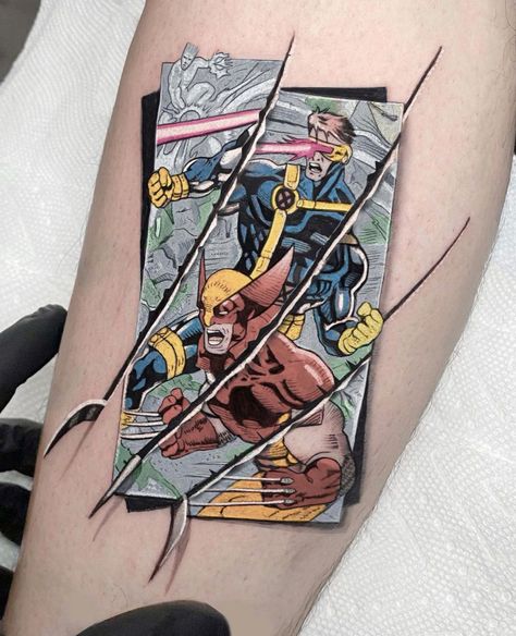 Tattoo artwork by © Kozo Tattoo.  Artist location: Bang Bang - NY City.   ... 90s Xmen, X Men Tattoo, Kozo Tattoo, Xmen Tattoo, Wolverine Tattoo, Men Tattoo Ideas, 9 Tattoo, Cyclops X Men, 90s Tattoos