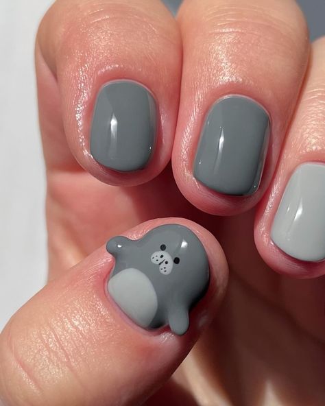 Fish Nail Art, Fish Nails, Animal Nail Designs, Paint Nails, Grey Nail Designs, Business Nails, Makeup Nails Art, Grey Shades, Plush Collection