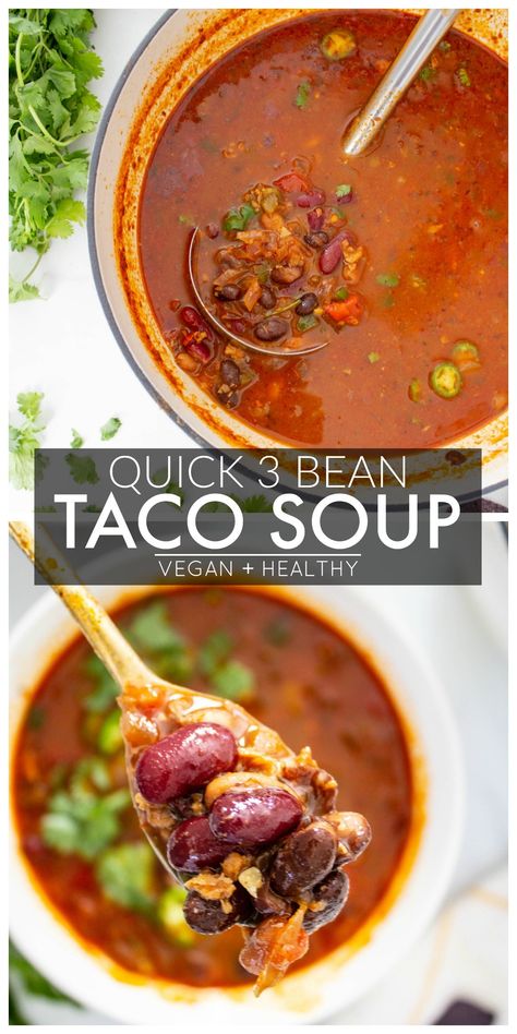 Bean Taco Soup, Lentil Soups, Bean Tacos, Food Mexican, Vegan Soup Recipes, Vegan Living, Vegan Nutrition, Savory Vegan, Vegan Soups