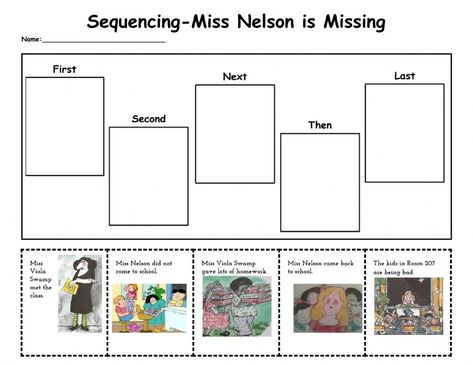 Miss Nelson Is Missing, Sequence Worksheet, Grade 1 Reading, Sequencing Worksheets, Story Sequencing, Listening Comprehension, 2nd Grade Worksheets, Fall Preschool, Text Features