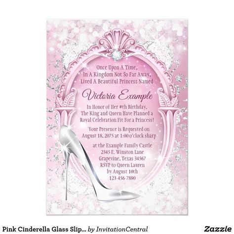 Cinderella Party Invitations, Cinderella Birthday Party Invitations, Cinderella Birthday Invitation, Pink Cinderella, Cinderella Glass Slipper, Cinderella Sweet 16, Cinderella Quinceanera, Cinderella Invitations, Quinceañera Invitations