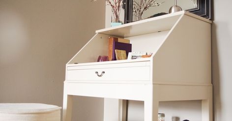 Hemnes Secretary Desk, Ikea Secretary Desk, Ikea Small Desk, White Secretary Desk, Repurposed Desk, Childrens Desk And Chair, Ikea Hack Kids, Repurposed Dresser, Small Computer Desk