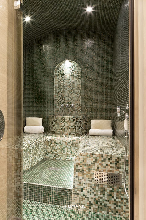 Relax in this hammam in a 4-storey house in the heart of Paris. #homanie #luxuryrentlas #hammam #luxuryhammam #paris Steam Room Aesthetic, Home Hamam, Home Hammam, Luxury Steam Room, Moroccan Hamam, Steam Room Design, Hamam Bathroom, Moroccan Bathroom Ideas, Hammam Bathroom