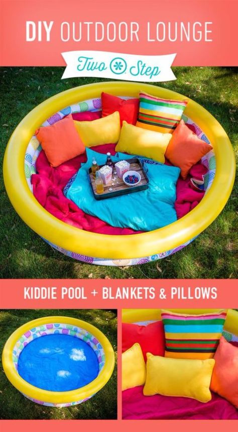 kid friendly backyard ideas on a budget, outdoor lounge for kids. outdoor theater Kid Friendly Backyard, Diy Kids Playground, Backyard Movie Party, Backyard Kids Play Area, Backyard Movie Nights, Backyard Movie, Movie Night Party, Kiddie Pool, Backyard Playground