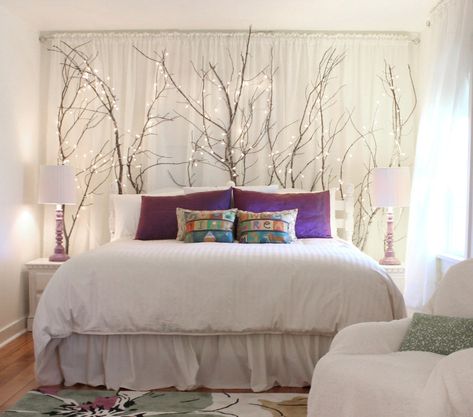 How to Elegantly Hide a Window Behind a Bed - Hawk Hill Behind Bed Decor, Diy Headboard With Lights, Window Behind Bed, Bedroom Curtains With Blinds, Wall Behind Bed, Curtains Behind Bed, Dramatic Bedroom, Creative Headboard, Headboard Curtains