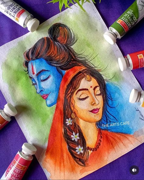 Ram Sita Acrylic Painting, Siya Ram Canvas Painting, Ram Sita Water Colour Painting, Ram Sita Painting Easy, Ram Ji Watercolor Painting, Easy Indian Paintings, Ram Sita Modern Art, Ram Sita Drawing Sketch Easy, Ram Sita Painting Canvas