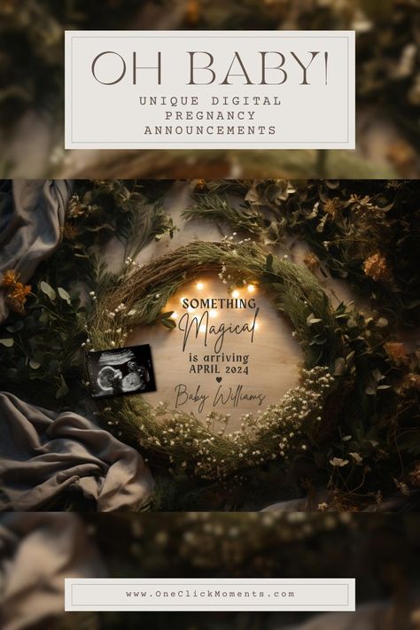 Announce your pregnancy in a unique way with our Magical Garden pregnancy announcement. This enchanting magic-themed reveal captures the essence of nature, plants, floral wreaths and fairy gardens. Share your baby news on social media with friends and family. Editable Template. Whimsical Gender Reveal, Neutral Pregnancy Announcement, Ash Baby, Neutral Nature, Gender Reveal Themes, Baby News, Baby Planning, Floral Wreaths, Pregnancy Announcements