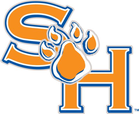 Sam Houston State Bearkats Primary Logo (1997) - Orange SH with a paw Sam Houston State University, Sam Houston, Logo Shapes, University Logo, College Logo, Education College, College Sports, College Life, Colleges And Universities