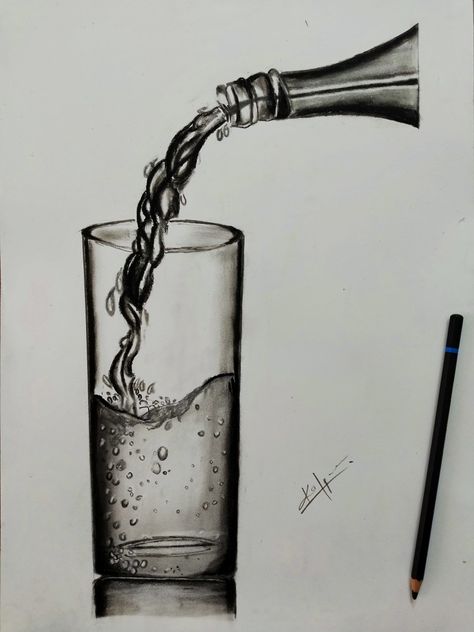 How To Draw A Glass of Water ll Pencil Sketch - YouTube Still Live Sketching, Live Object Drawing, Glass Bottle Drawing Sketch, Water Sketch Pencil, Live Sketching Objects, Still Lives Drawing, Water Tap Drawing, 3d Pencil Sketches, Glass Sketch