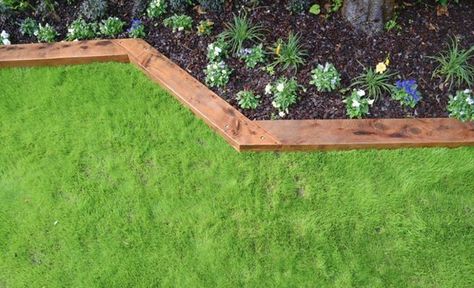 Wood Landscaping Borders, Flower Bed With Wood Border, Wood Edge Landscaping, Garden Landscape Edging, Wood Borders For Flower Beds, Timber Flower Bed Border, Flower Bed Wood Border Ideas, Timber Landscape Edging, Wood Edging Landscape