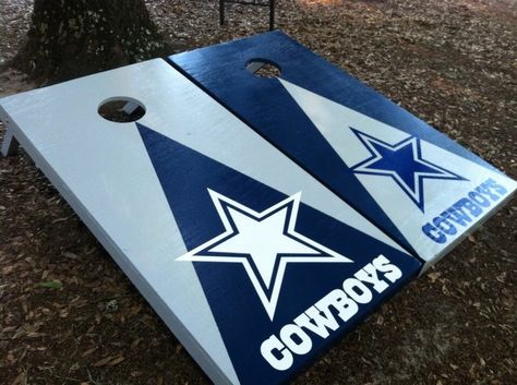 A personal favorite from my Etsy shop https://www.etsy.com/listing/274344012/dallas-cowboys-cornhole-set-w-bean-bags Cowboys Cornhole Boards, Dallas Cowboys Crafts, Cornhole Rules, Diy Cornhole Boards, Cornhole Boards Designs, Cornhole Board Wraps, Cowboy Crafts, Corn Hole Diy, Cornhole Designs