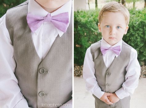 Ring Bearer Outfit Purple, White Tuxedo Wedding, Bow Tie Ring, Tangled Wedding, Lavender Ring, Groomsmen Ideas, Purple Vest, Tie Ring, Purple Bow Tie