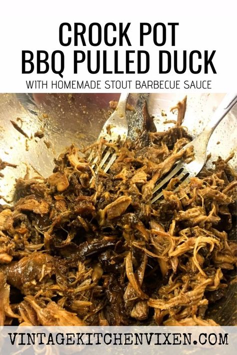 Move aside, pulled pork, BBQ pulled duck is coming through! Enrobed in a sweet and smoky homemade stout barbecue sauce, this pulled duck recipe is to die for. Best of all, it's an easy slow cooker recipe, so what's not to love? #duckrecipes #duck #slowcookerrecipes #crockpotrecipes #barbecuesauce #BBQ #easyrecipes Slow Cooker Duck, Wild Duck Recipes, Modern Homemaking, Roasted Duck Recipes, Goose Recipes, Duck Recipe, Pork Bbq, Modern Homesteading, Bbq Ideas