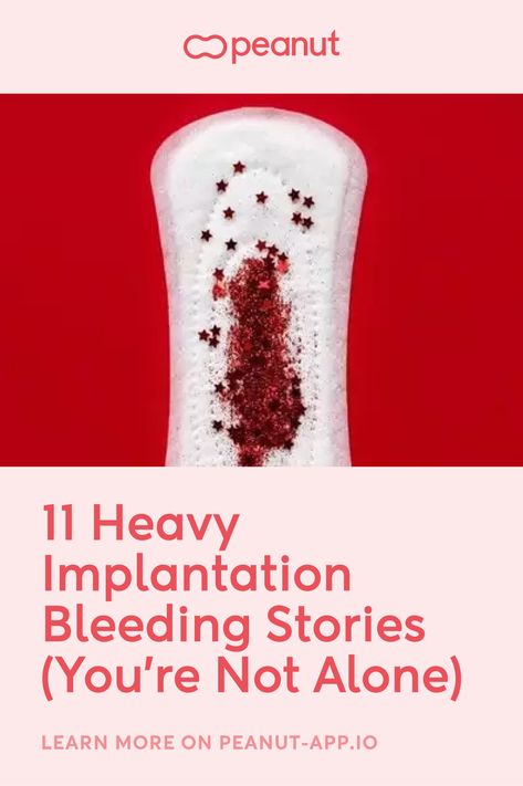 Photo of a sanitary towel/napkin with a patch of red, starry glitter, representing a period or implantation bleeding. Caption below reads "11 Heavy Implantation Bleeding Stories (You're Not Alone)" Implantation Bleed Vs Period, Implantation Cramps, 4 Weeks Pregnant, 6 Weeks Pregnant, Period Color, Heavy And Light, Shine A Light, Fashion Terms, Youre Not Alone