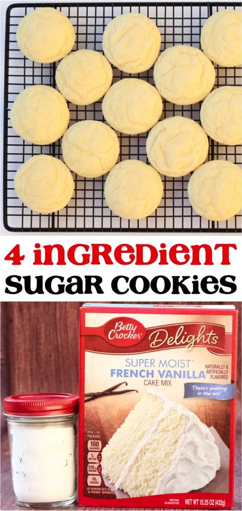 Vanilla Sugar Cookie Recipe, Crowd Desserts, French Vanilla Cake, Vanilla Sugar Cookies, Cake Mixes, Cake Mix Cookie Recipes, Vanilla Sugar Cookie, Vanilla Cake Mixes, Easy Sugar Cookies