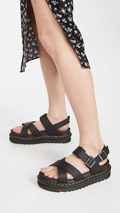 Amazon.com | Dr. Martens Women's Ankle Strap Sandal, Black Hydro, 6 | Platforms & Wedges Voss Ii Sandals Outfit, Dr Martens Voss Ii, Dr Martens Voss, Martens Sandals, Dr Martens Sandals, Dr Martens Womens, Chic Sandals, Sandals Outfit, Walking Sandals