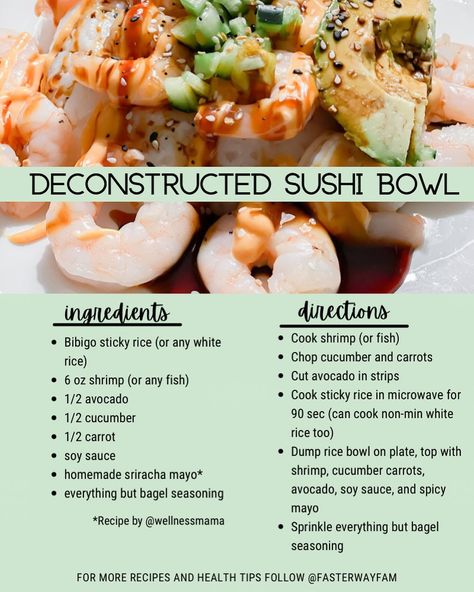 Deconstructed Sushi Bowl, Shrimp Sushi Bowl, Deconstructed Sushi, Inflammation Diet Recipes, Sushi Bowl Recipe, Cooking Avocado, Veggie Diet, Shrimp Sushi, Making Sushi