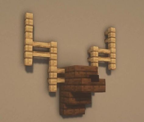 Wall Decorations Minecraft, Minecraft Wall Decor Ideas, Minecraft Deer Head, Minecraft Light Ideas Inside, Minecraft Wall Decorations, Minecraft Attic, Wall Decor Minecraft, Minecraft Building Ideas Interior, Minecraft Shelf Ideas