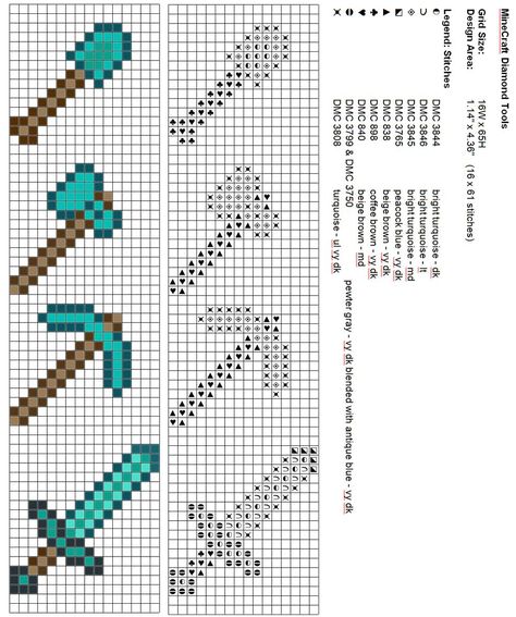 Minecraft Tools Diy, Cross Stitch Patterns Minecraft, Minecraft Tools Pixel Art, Fuse Bead Patterns Minecraft, Minecraft Cross Stitch Patterns Free, Peeler Bead Minecraft, Minecraft Cross Stitch Pattern, Cross Stitch Minecraft, Minecraft Art Ideas