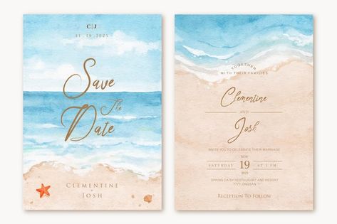 Ocean Wedding Theme, Beach Party Invitations, Beach Invitations, Debut Invitation, Beach Theme Wedding Invitations, Banner Wedding, Wedding Watercolor, Ocean Wedding, Beach Cards