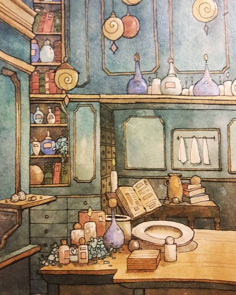 Audrey Rvn on Instagram: “11. Witch's potion shop #inktoberworlds @rhemrev First attempt to draw a home interior ! #inktober2020 #inktober #dailysketch…” Potion Shop, Witchy House, Aesthetic Cottage, Witch Room, Channel Ideas, Kitchen Drawing, Witch Potion, Witch Shop, House Illustration