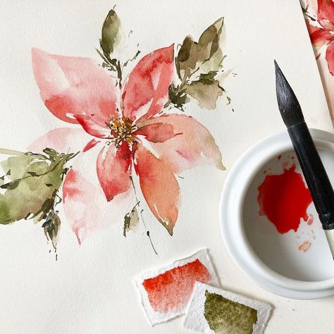 December Flower, Watercolor Flowers Tutorial, Watercolor Paintings For Beginners, Watercolor Lessons, Christmas Card Art, Diy Watercolor Painting, Have A Lovely Weekend, Watercolor Greeting Cards, Watercolor Christmas Cards