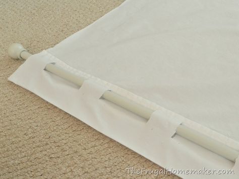 Easy peasy DIY How to make no-sew back-tab curtain from a sheet from the FrugalHomemaker.com.   Then hang them high and wide... Sheet Curtains, No Sew Curtains, Tab Curtains, Drop Cloth Curtains, Genius Ideas, Farmhouse Curtains, Long Curtains, Rustic Curtains, Diy Window